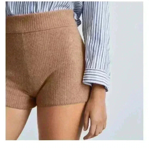 Everlane The Cozy Stretch Short Ribbed Knit Micro Shorts Carmel L wool yak soft - Picture 2 of 13